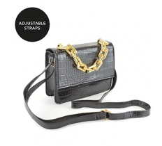 Pu Cross Body Chain Bag (Black)