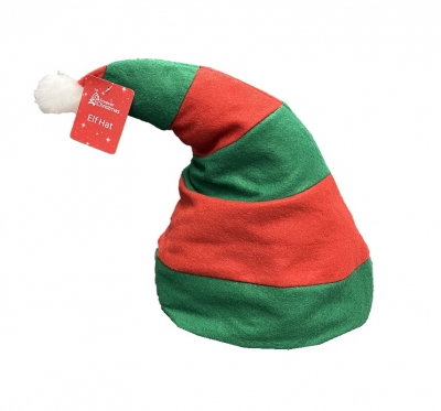 Elf Hat With Red And Green Stripe And Pom Pom