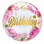 22" Birthday Pink Peonies Bubble Balloon ( 1 )