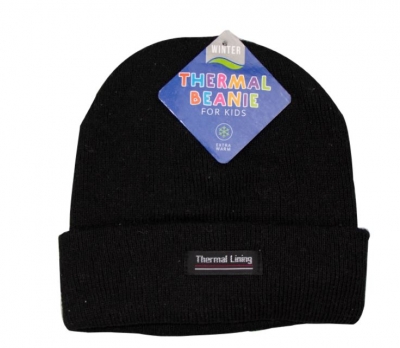 Kids Thermal Lined Plain Beanie Hat