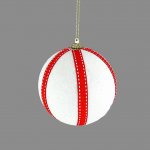 White Glitter Red Ribbon Candy Cane 10cm Bauble