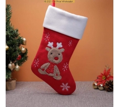 DELUXE PLUSH RED FLUFFY REINDEER STOCKING 40CM X 25CM