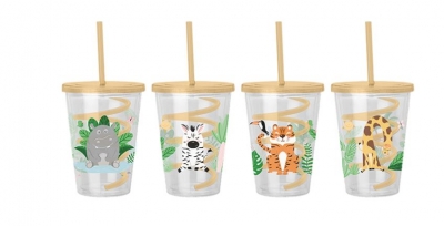 Animal Printed Plastic Cup & Swirly Straw