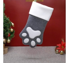 Deluxe Plush Charcoal Paw Print Christmas Stocking 40cm X 25cm