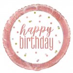 18" Glitz Rose Gold Round Foil Balloon "Happy Birthday"