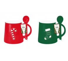 Christmas Stoneware Embossed Mug with Spoon