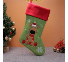 Deluxe Plush Plush Green Red Top Cute Dog Stocking 40cm X 25cm