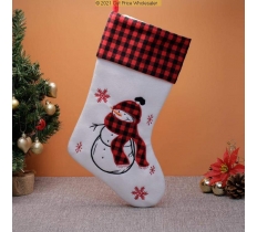 Deluxe Plush White Red Tartan Snowman Stocking 40cm X 25cm