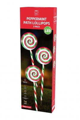 Led Peppermint Lolippop Path Lights 3Pc Flash