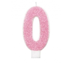 Pink Glitz Glitter Number 0 Birthday Candle