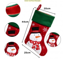 Deluxe Plush Red Green Top Snowman Stocking 40cm X 25cm