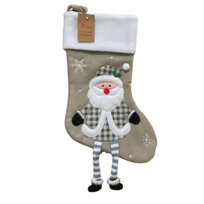 Deluxe Plush Silver Santa With Legs Christmas Stocking