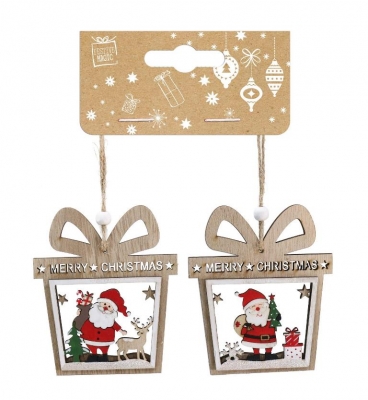 Hanging Deco Santa Present 11cm ( Assorted Design )