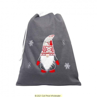 Deluxe Plush Grey Knitted Gonk Christmas Sack 50cm X 70cm