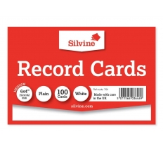 Silvine 100 White Plain Record Cards 152mm X 102mm