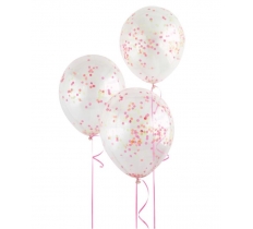 12" Clear Latex Balloons With Neon Confetti Pack Of 6