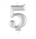 Metallic Silver Number 5 Birthday Candle