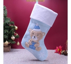 Deluxe Plush Blue Fluffy Teddy Stocking 40cm X 25cm