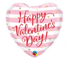 Qualatex 18" Heart Valentines Day Pink Stripes Balloon