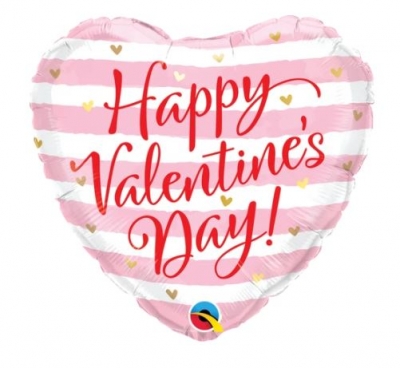 Qualatex 18" Heart Valentines Day Pink Stripes Balloon