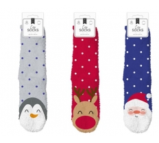 Cosy Xmas Ladies Printed Socks With Grippers 2Pack