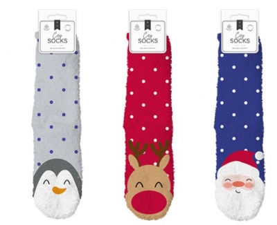 Cosy Xmas Ladies Printed Socks With Grippers 2Pack