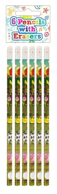 Farm Animal Pencils With Eraser Set Of 6