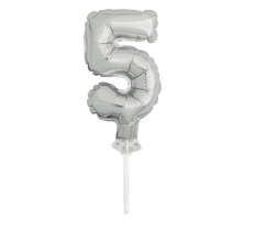 Silver Foil Number 5 Balloon Cake Topper 5"