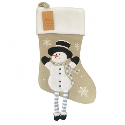 Deluxe Plush Silver Snowman With Legs Christmas Stocking