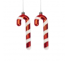 2 CANDY CANE BAUBLES 12CM