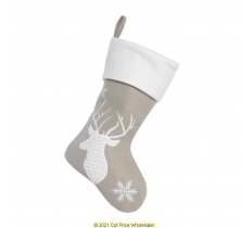 Deluxe Plush Silver Fluffy Reindeer Stocking 40cm X 25cm