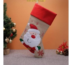 Deluxe Plush Hessian Red Top Cute Santa Stocking 40cm X 25cm