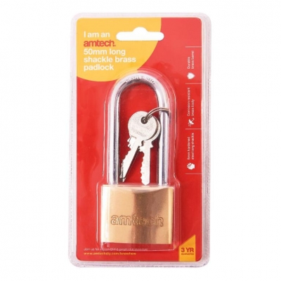 Amtech 50mm Long Shackle Brass Padlock