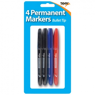 Tiger Bullet Tip Permanent Markers 4 Pack