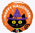 18" Round Halloween Black Cat & Hat Foil Balloon 1pc