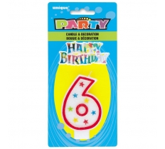 Number 6 Glitter Birthday Candle With Cake Decoration