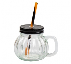 Pumpkin Glass Jar With Straw 350ml