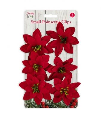 6 Small Poinsettia Clips