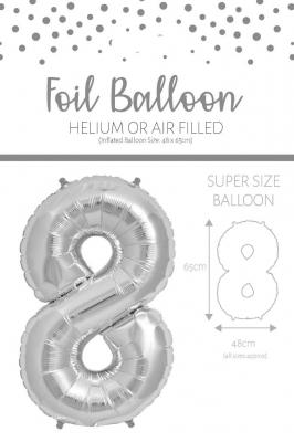 Number 8 Silver 25" Foil Balloon