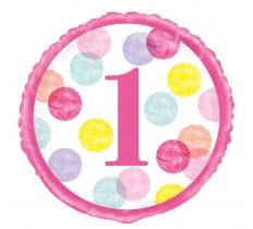 Pink Dots 1St Birthday Round Foil Balloon 18"