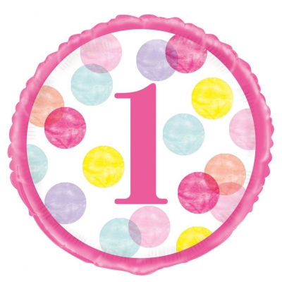 Pink Dots 1St Birthday Round Foil Balloon 18"