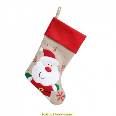 Deluxe Plush Hessian Red Top Cute Santa Stocking 40cm X 25cm