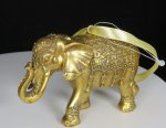 Resin Hanging Elephant Gold on Satin Ribbon