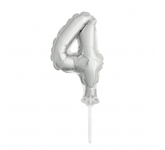 Silver Foil Number 4 Balloon Cake Topper 5"