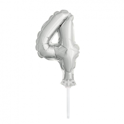 Silver Foil Number 4 Balloon Cake Topper 5"