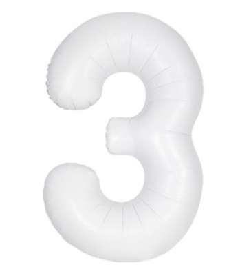 34" Unique Matte White Number 3 Foil Balloon