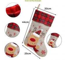 Deluxe Plush Tartan Reindeer Christmas Stocking 40cm X 25cm