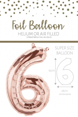 25" Number 6 Rose Gold Foil Balloon