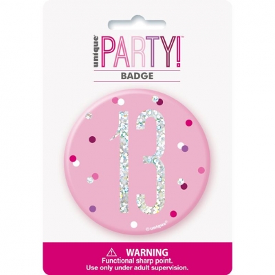 Birthday Pink Glitz Number 13 Badge