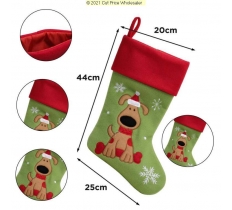 Deluxe Plush Plush Green Red Top Cute Dog Stocking 40cm X 25cm